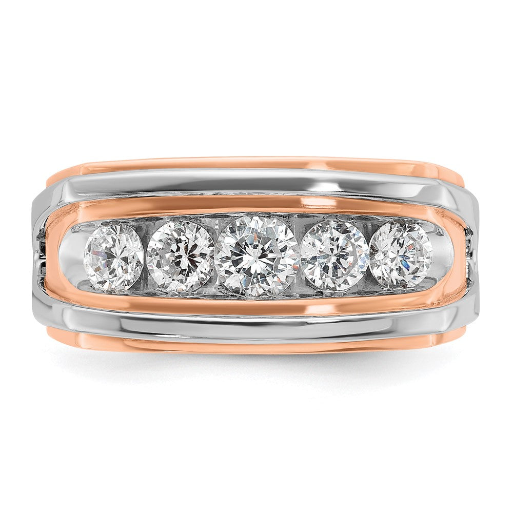 10K Two-Tone Ibgoodman White And Rose Gold Men'S Polished Cut-Out 5-Stone 1 Carat A Quality Diamond Ring