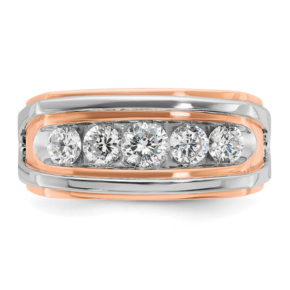 10K Two-Tone Ibgoodman White And Rose Gold Men'S Polished Cut-Out 5-Stone 1 Carat A Quality Diamond Ring