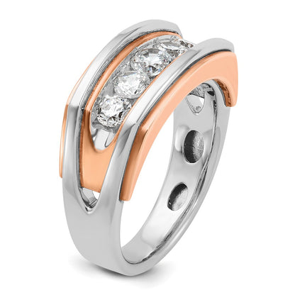 14K White/Rose Gold Two Tone Rose and White 1 Ct. Lab Grown Diamond VS/SI+ G+ Five Stone Cut Out Men's Ring