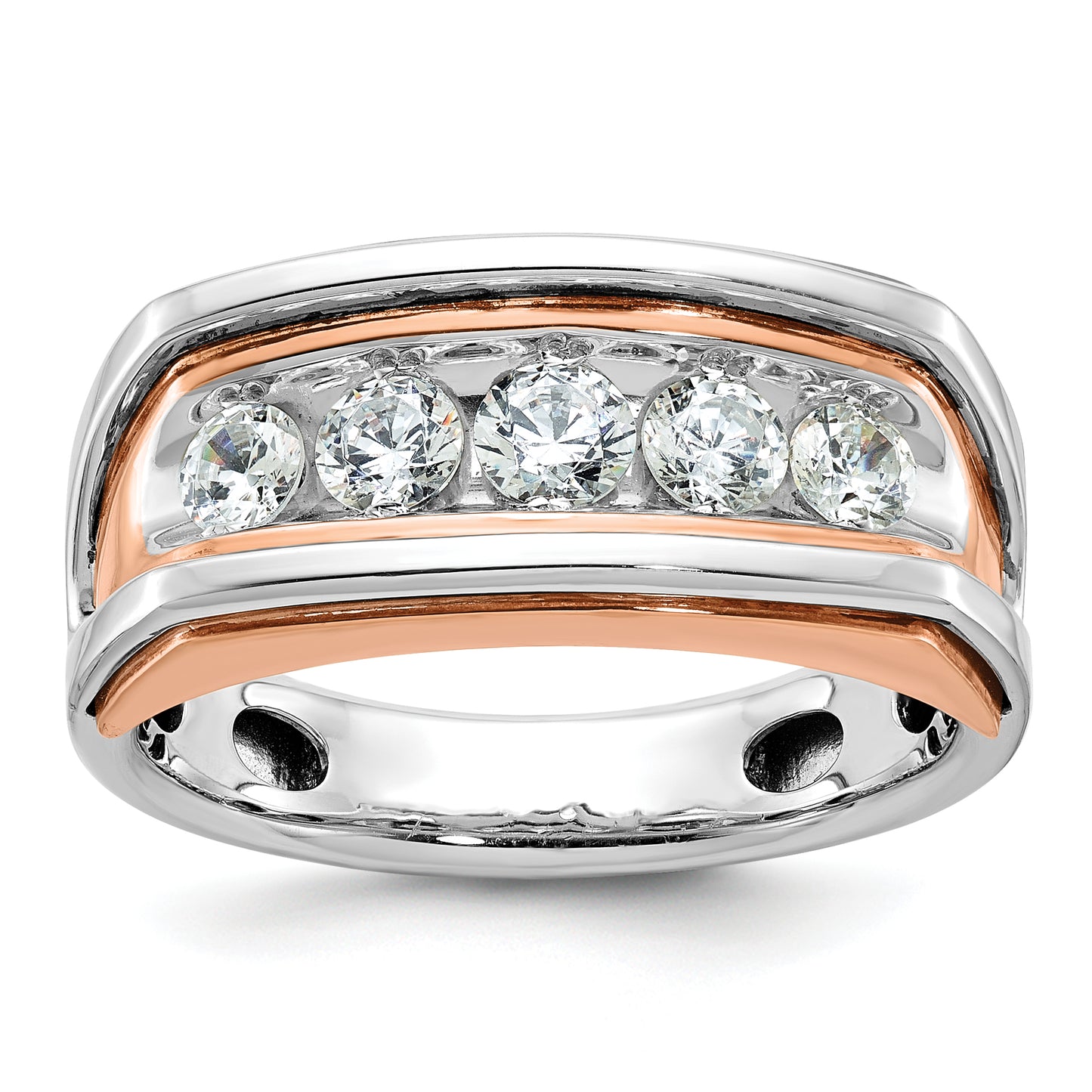 14K White/Rose Gold Two Tone Rose and White 1 Ct. Lab Grown Diamond VS/SI+ G+ Five Stone Cut Out Men's Ring