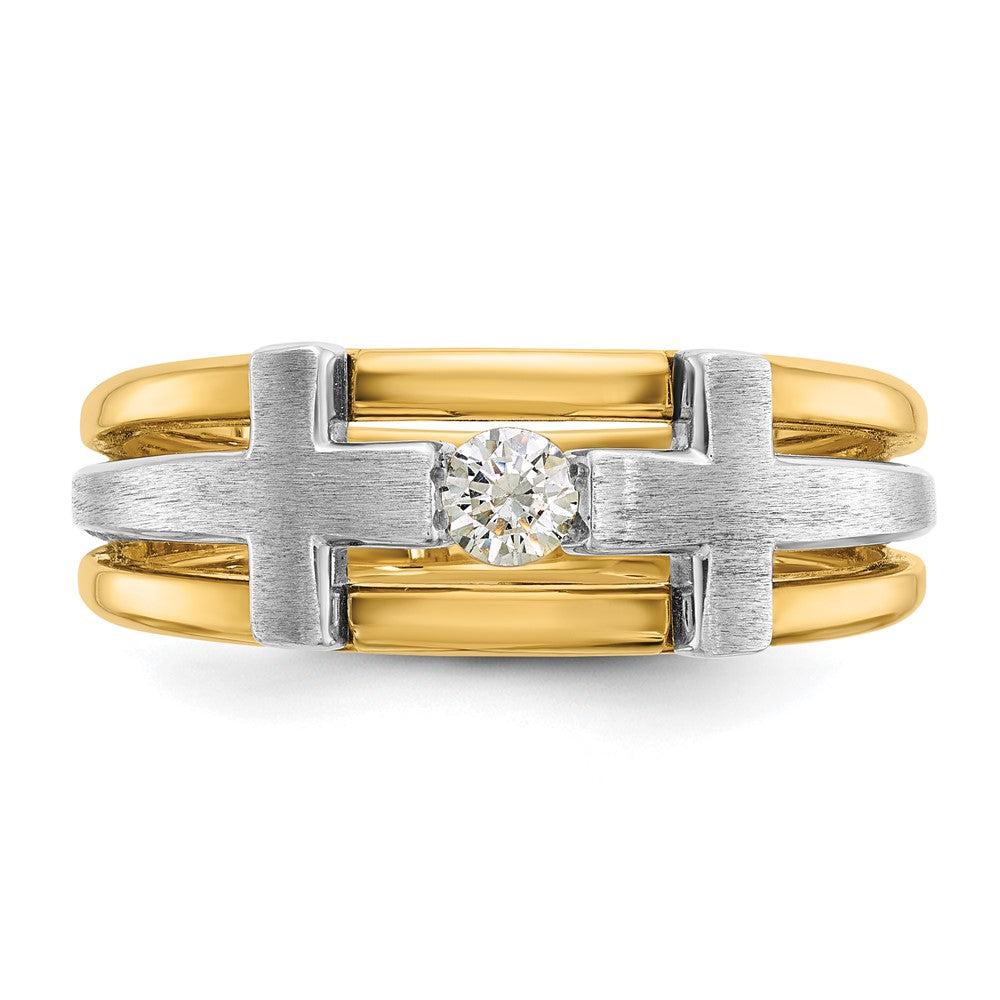 10K Two-Tone Ibgoodman Men'S Polished Satin And Cut-Out Cross Ring Mounting