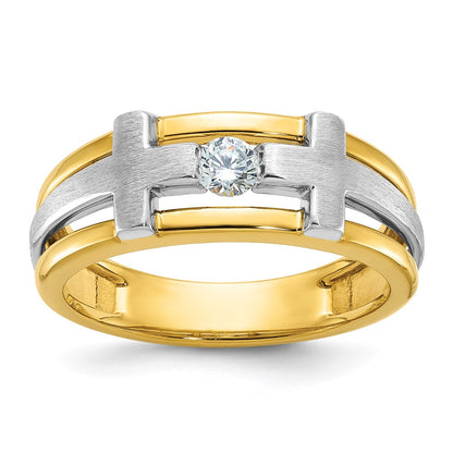 10K Two-Tone Ibgoodman Men'S Polished Satin And Cut-Out Cross Ring Mounting