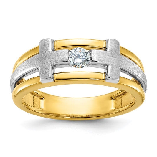 10K Two-Tone Ibgoodman Men'S Polished Satin And Cut-Out Cross Ring Mounting