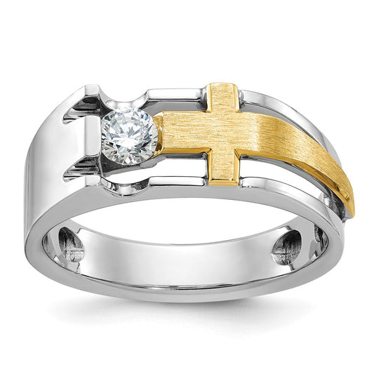 10K Two-Tone Ibgoodman Men'S Polished Satin And Cut-Out 1/3 Carat A Quality Diamond Cross Ring