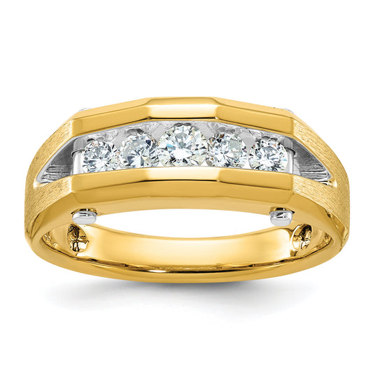 14k Two-tone Two Tone 1/2 Ct. Lab Grown Diamond VS/SI+ G+ Five Stone Polished and Satin Men's Ring