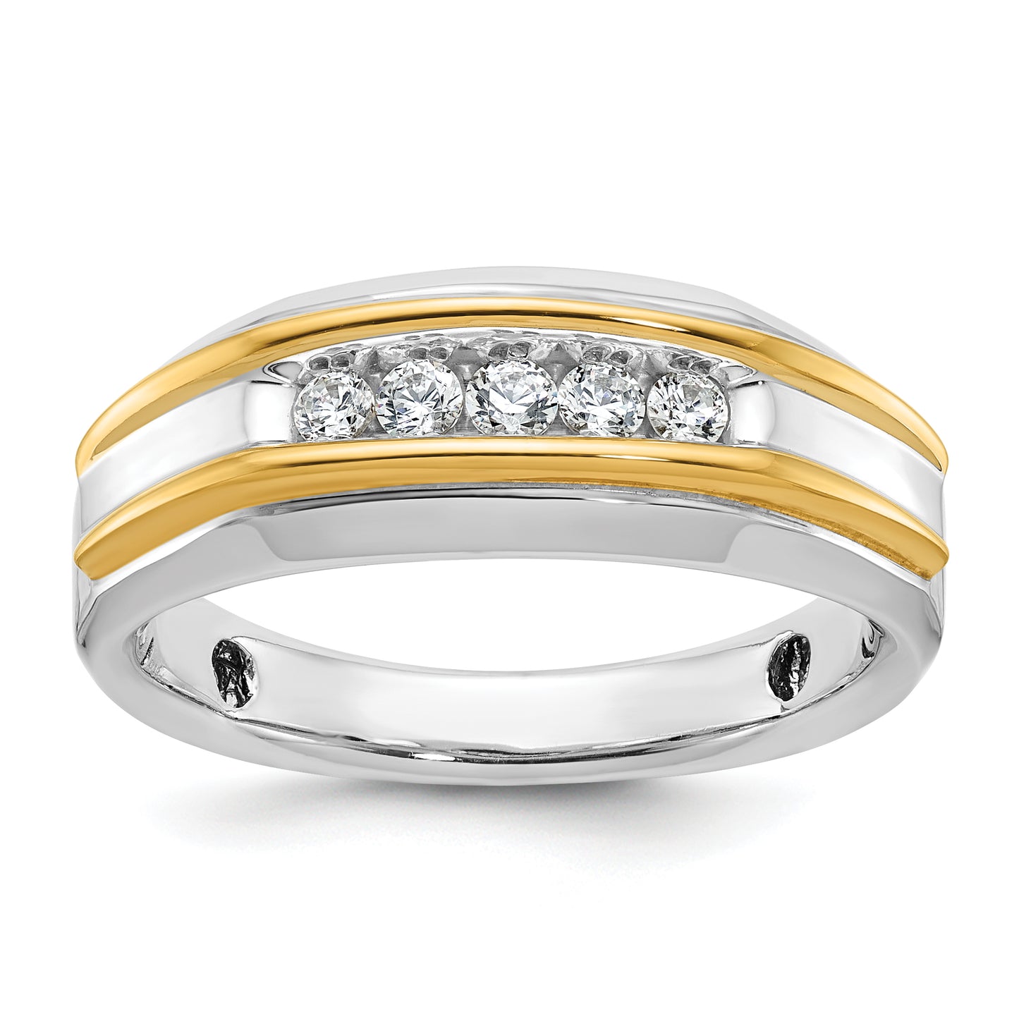 14k Two-tone Two Tone 1/4 Ct. Lab Grown Diamond VS/SI+ G+ Five Stone Polished Men's Ring