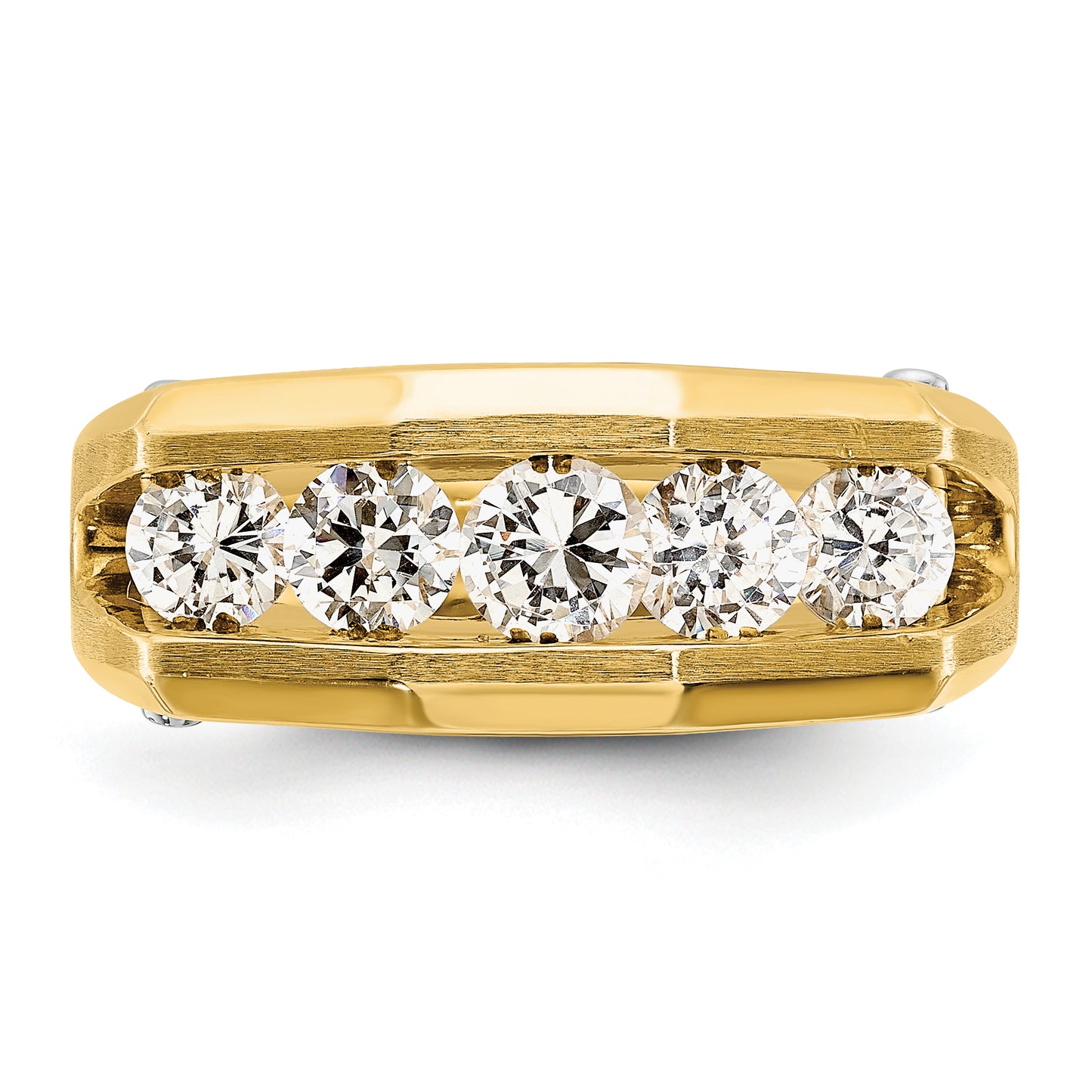 14k Two-tone Two Tone 1 1/2 Ct. Lab Grown Diamond VS/SI+ G+ Five Stone Polished and Satin Men's Ring