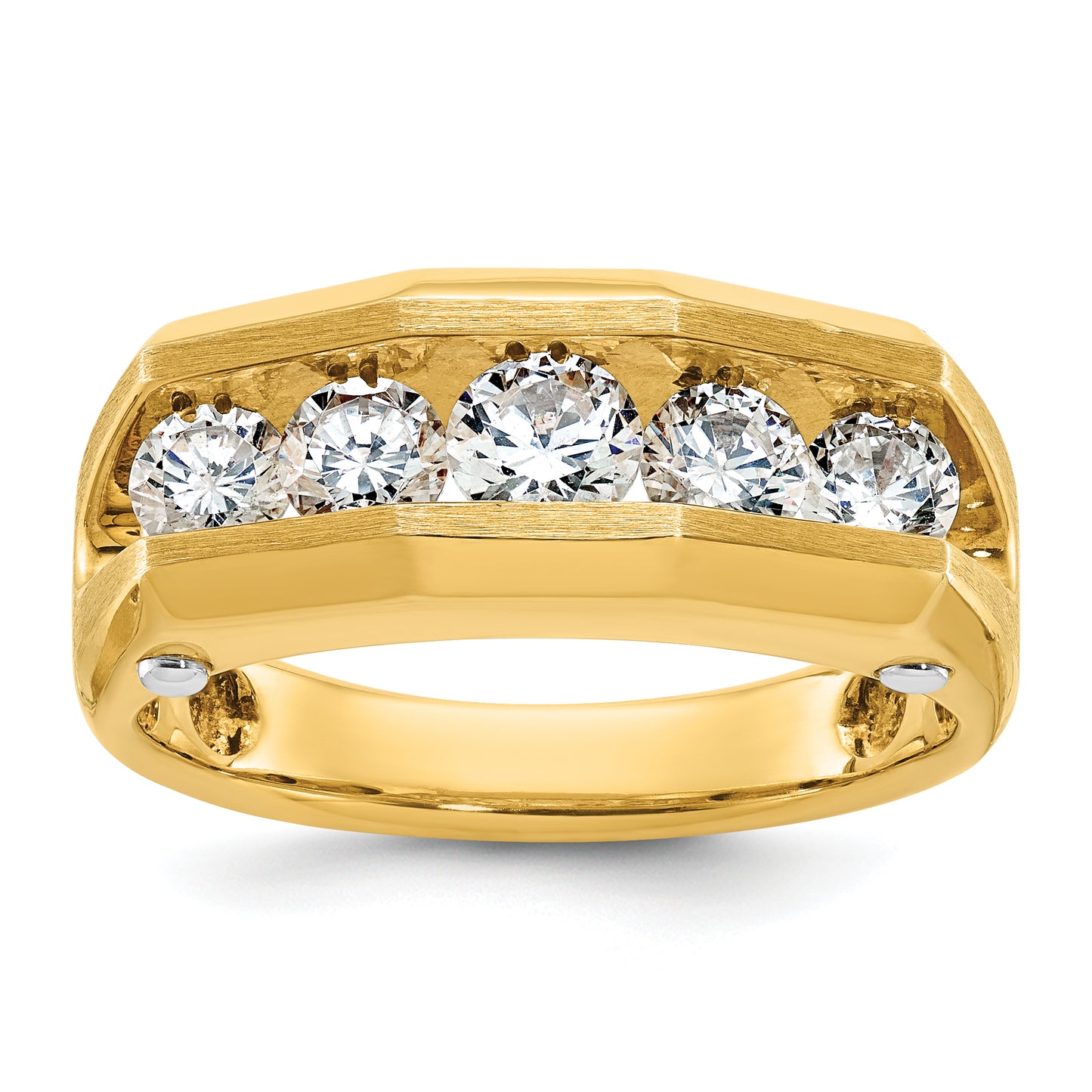 14k Two-tone Two Tone 1 1/2 Ct. Lab Grown Diamond VS/SI+ G+ Five Stone Polished and Satin Men's Ring