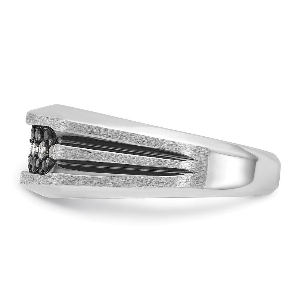 10K White Gold Ibgoodman With Black Rhodium Men'S Polished Satin And Grooved 1/2 Carat A Quality Diamond Ring
