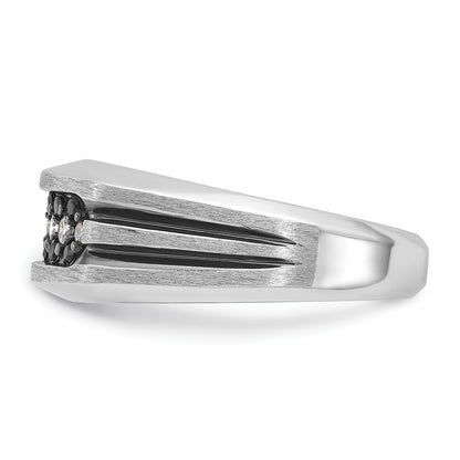 10K White Gold Ibgoodman With Black Rhodium Men'S Polished Satin And Grooved 1/2 Carat A Quality Diamond Ring