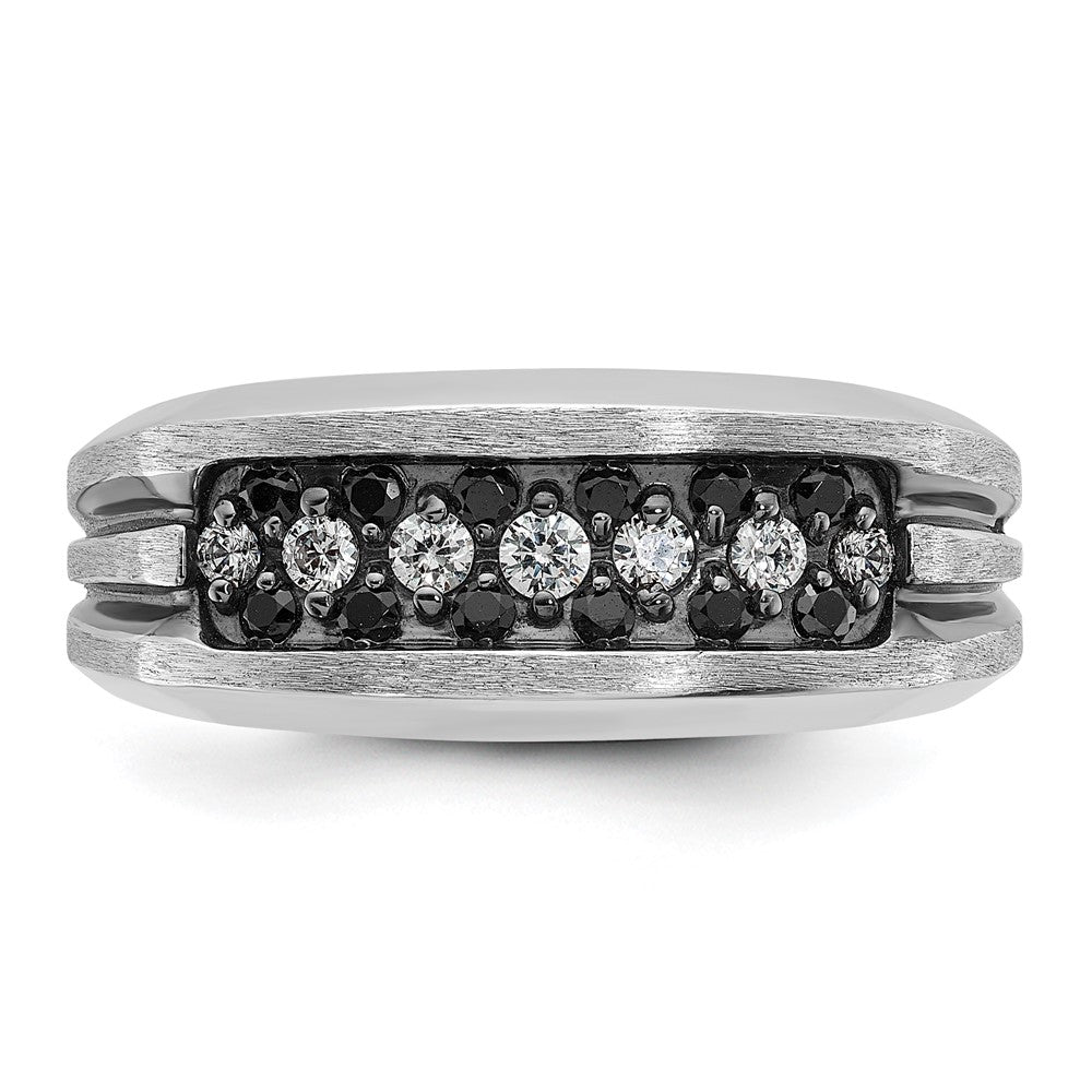 10K White Gold Ibgoodman With Black Rhodium Men'S Polished Satin And Grooved 1/2 Carat A Quality Diamond Ring