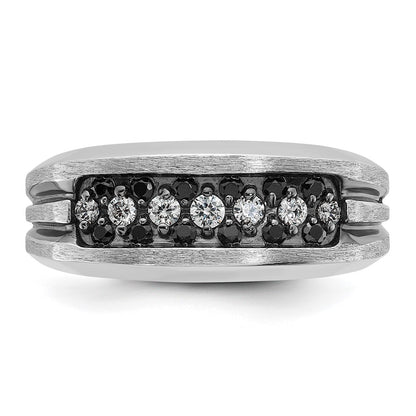 10K White Gold Ibgoodman With Black Rhodium Men'S Polished Satin And Grooved 1/2 Carat A Quality Diamond Ring