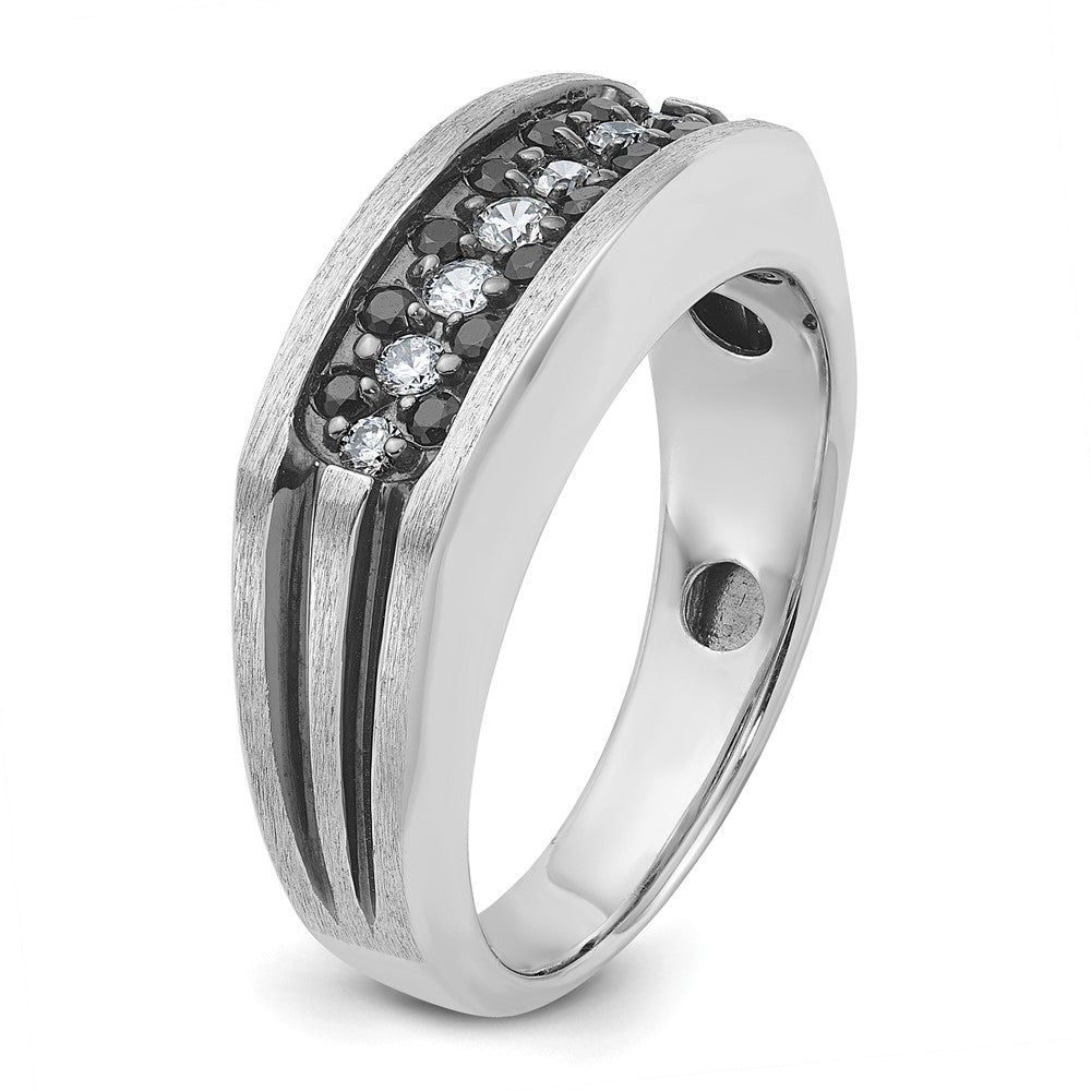 10K White Gold Ibgoodman With Black Rhodium Men'S Polished Satin And Grooved 1/2 Carat A Quality Diamond Ring
