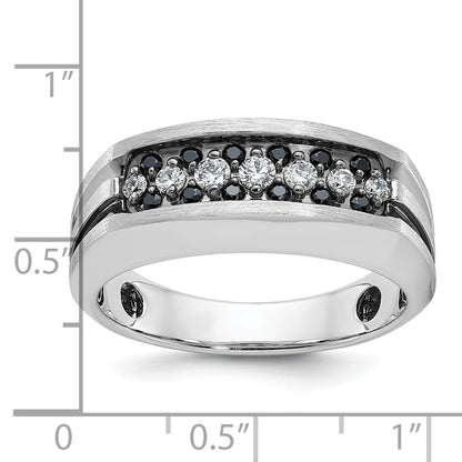 10K White Gold Ibgoodman With Black Rhodium Men'S Polished Satin And Grooved 1/2 Carat A Quality Diamond Ring