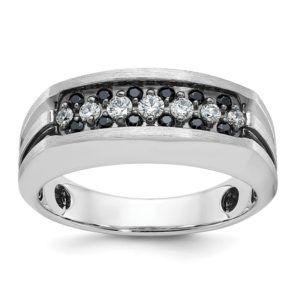 10K White Gold Ibgoodman With Black Rhodium Men'S Polished Satin And Grooved 1/2 Carat A Quality Diamond Ring