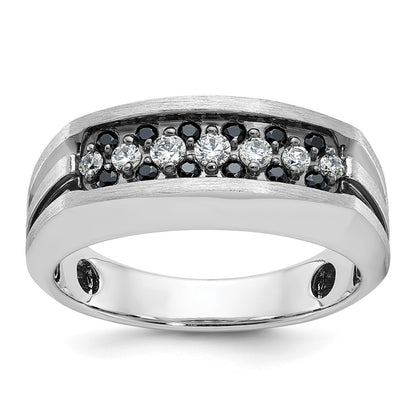 10K White Gold Ibgoodman With Black Rhodium Men'S Polished Satin And Grooved 1/2 Carat A Quality Diamond Ring