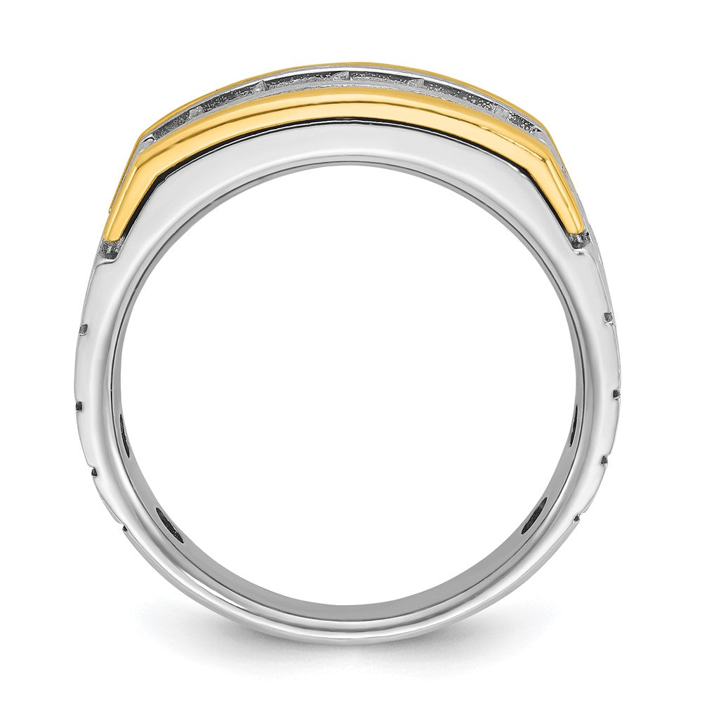 14k Two-tone Two Tone 1 Ct. Lab Grown Diamond VS/SI+ G+ Five Stone Polished Satin and Grooved Men's Ring