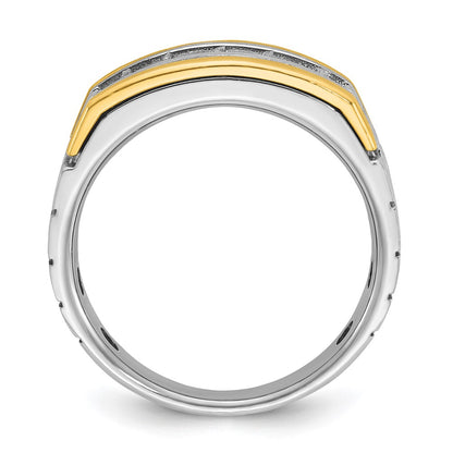 14k Two-tone Two Tone 1 Ct. Lab Grown Diamond VS/SI+ G+ Five Stone Polished Satin and Grooved Men's Ring