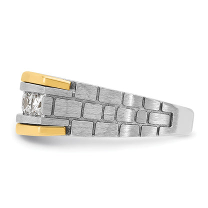 14k Two-tone Two Tone 1 Ct. Lab Grown Diamond VS/SI+ G+ Five Stone Polished Satin and Grooved Men's Ring