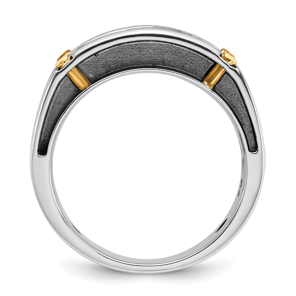 14k Two-tone  Two Tone with Black Rhodium 1 Ct. Lab Grown Diamond VS/SI+ G+ Five Stone Complete Polished Satin and Grooved Men's Ring