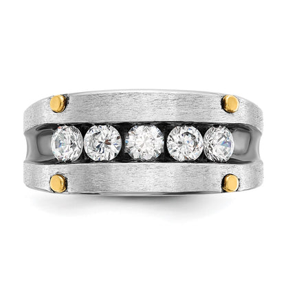 14k Two-tone  Two Tone with Black Rhodium 1 Ct. Lab Grown Diamond VS/SI+ G+ Five Stone Complete Polished Satin and Grooved Men's Ring