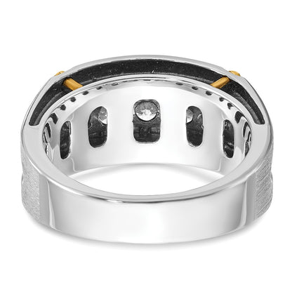 14k Two-tone  Two Tone with Black Rhodium 1 Ct. Lab Grown Diamond VS/SI+ G+ Five Stone Complete Polished Satin and Grooved Men's Ring