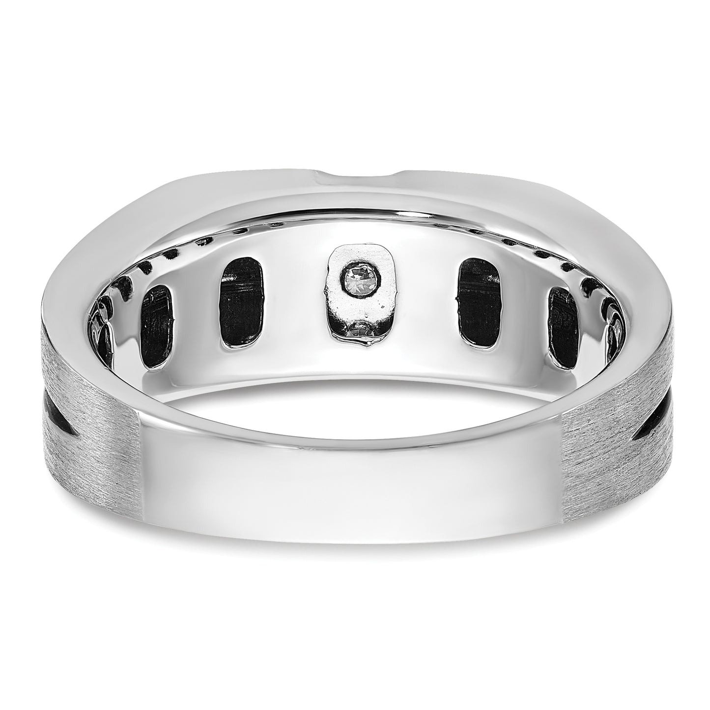 14k White Gold with Black Rhodium 1/5 Ct. Lab Grown Diamond VS/SI+ G+ Satin and Grooved Three Stone Men's Ring