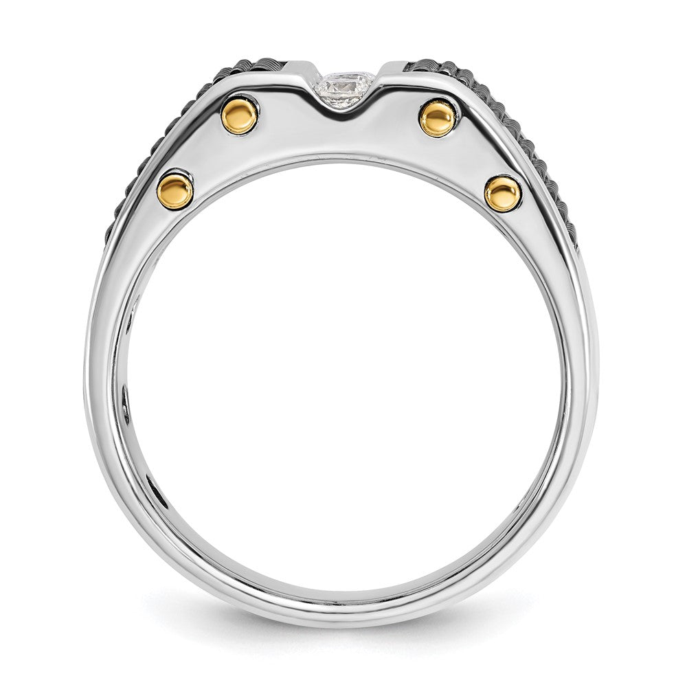 14k Two-tone  Two Tone with Black Rhodium 1/4 Ct. Lab Grown Diamond VS/SI+ G+ Complete Polished and Textured Men's Ring