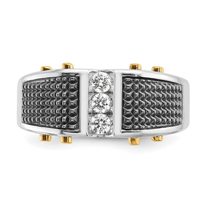 14k Two-tone  Two Tone with Black Rhodium 1/4 Ct. Lab Grown Diamond VS/SI+ G+ Complete Polished and Textured Men's Ring
