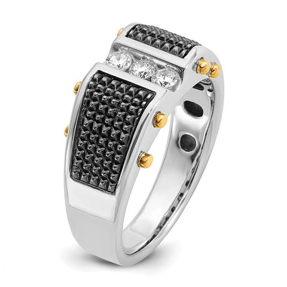 14k Two-tone  Two Tone with Black Rhodium 1/4 Ct. Lab Grown Diamond VS/SI+ G+ Complete Polished and Textured Men's Ring
