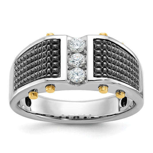 14k Two-tone  Two Tone with Black Rhodium 1/4 Ct. Lab Grown Diamond VS/SI+ G+ Complete Polished and Textured Men's Ring