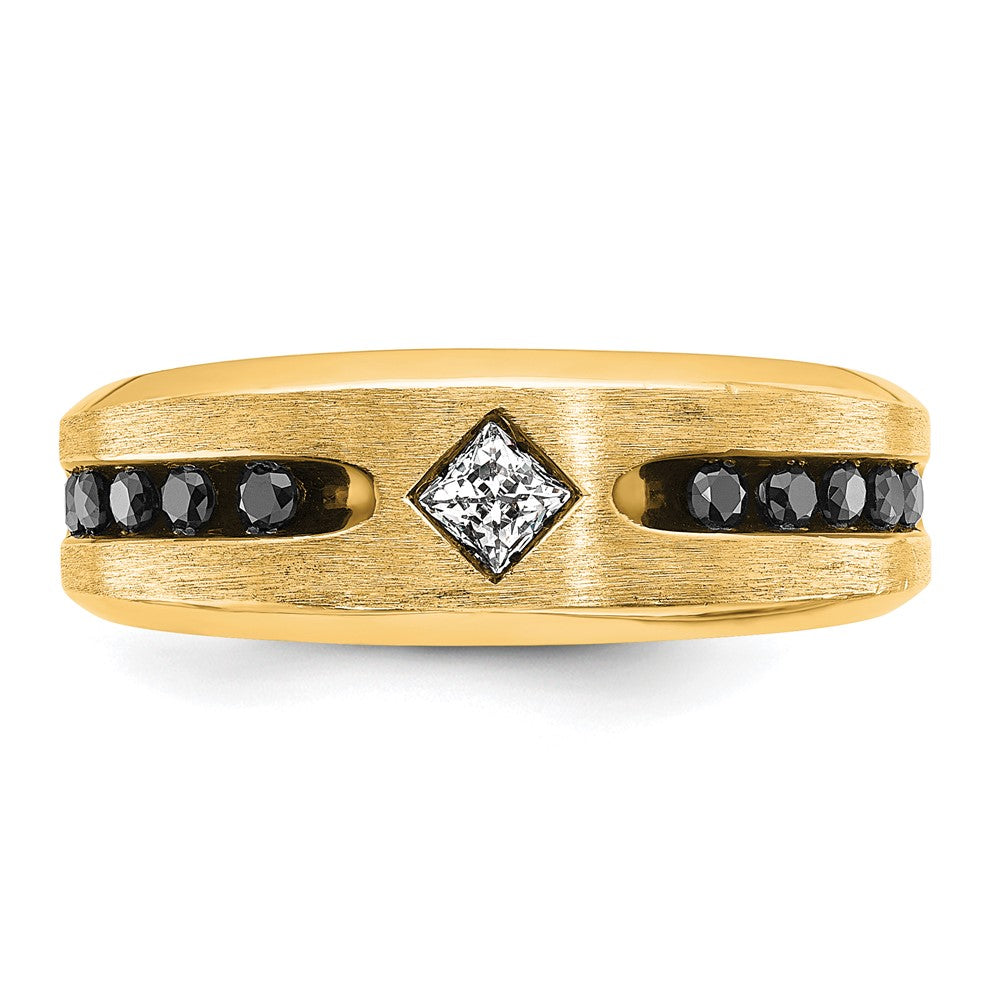 10K Yellow Gold Ibgoodman Men'S Polished Satin And Grooved Square Stone Center Ring Mounting