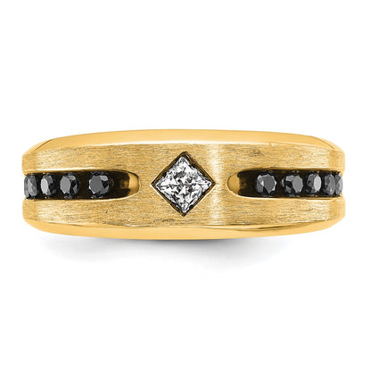 10K Yellow Gold Ibgoodman Men'S Polished Satin And Grooved Square Stone Center Ring Mounting