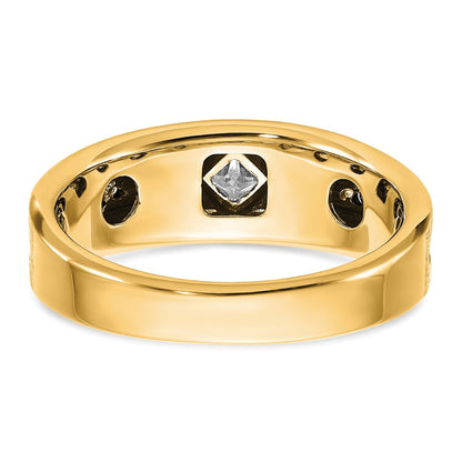 10K Yellow Gold Ibgoodman Men'S Polished Satin And Grooved Square Stone Center Ring Mounting