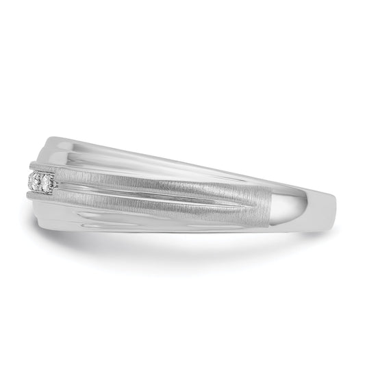 10K White Gold Ibgoodman Men'S Polished Satin And Grooved 5-Stone 1/20 Carat A Quality Diamond Ring