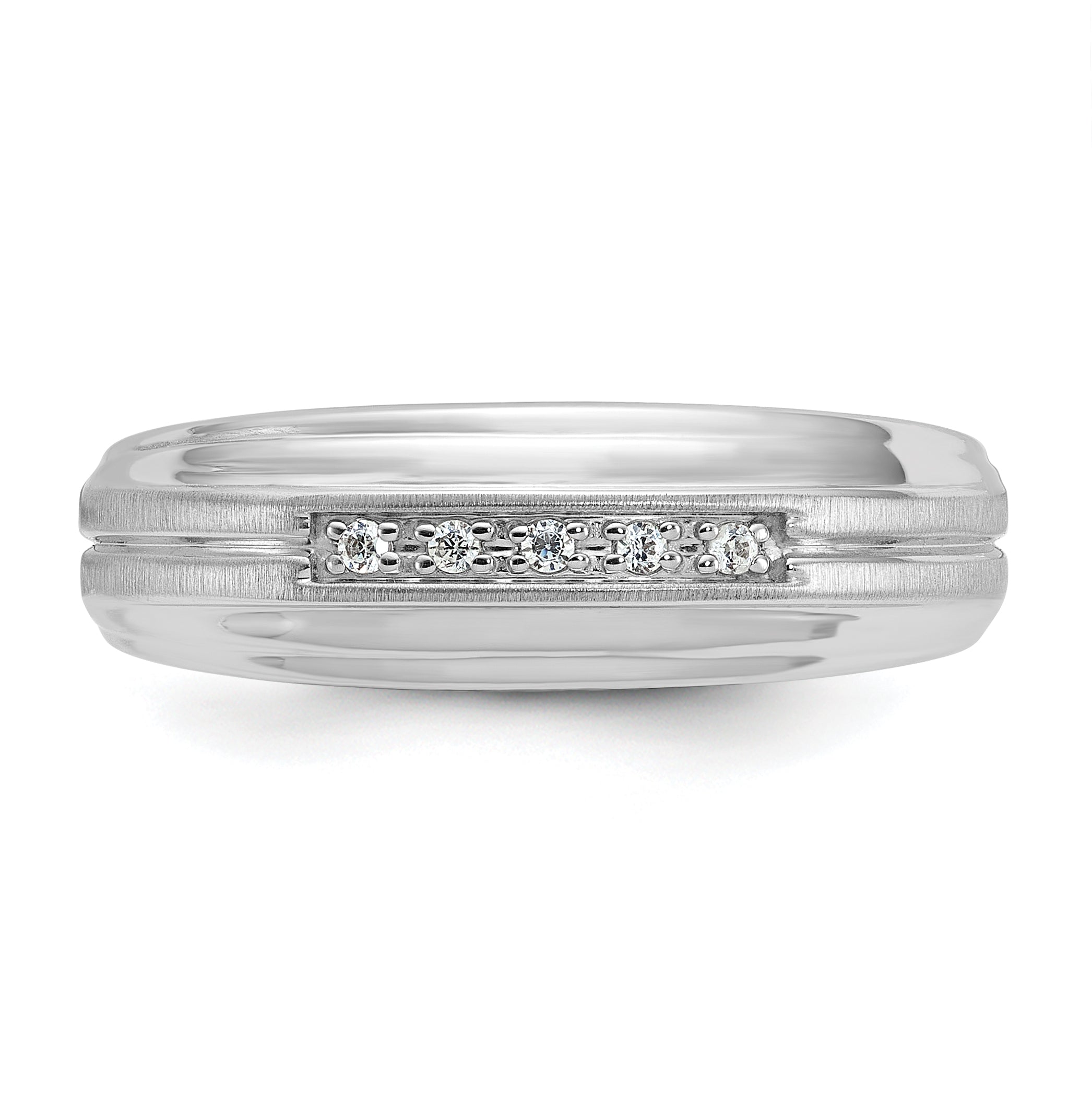 10K White Gold Ibgoodman Men'S Polished Satin And Grooved 5-Stone 1/20 Carat A Quality Diamond Ring
