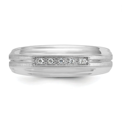 10K White Gold Ibgoodman Men'S Polished Satin And Grooved 5-Stone 1/20 Carat A Quality Diamond Ring