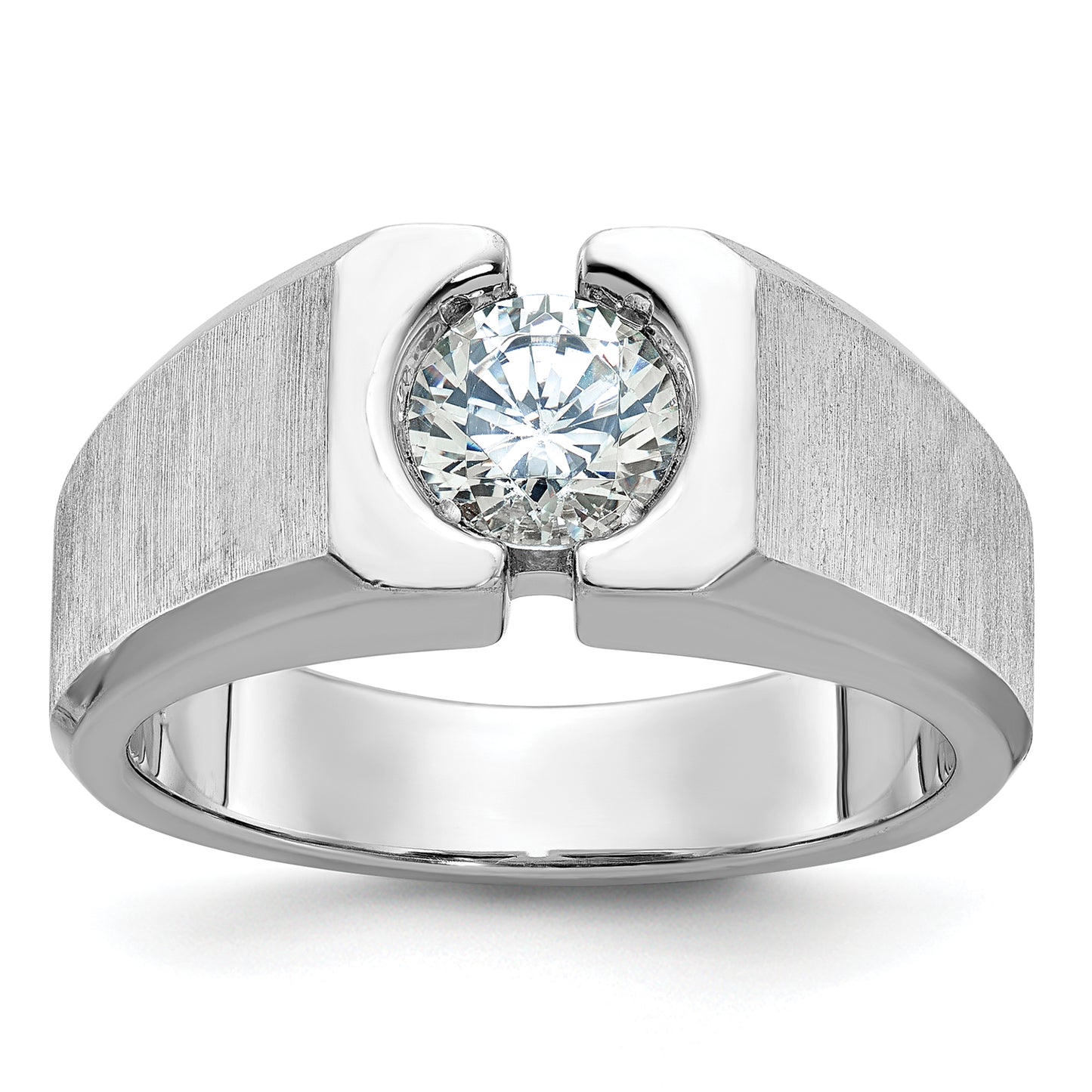 14k White Gold 1 Ct. Lab Grown Diamond VS/SI+ G+ Polished and Satin Men's Ring