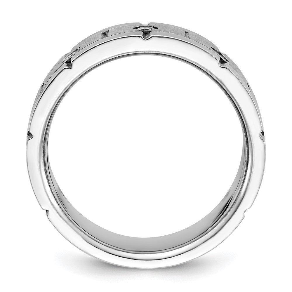 14k White Gold 1/6 Ct. Lab Grown Diamond VS/SI+ G+ Three Stone Polished Satin and Grooved Men's Ring