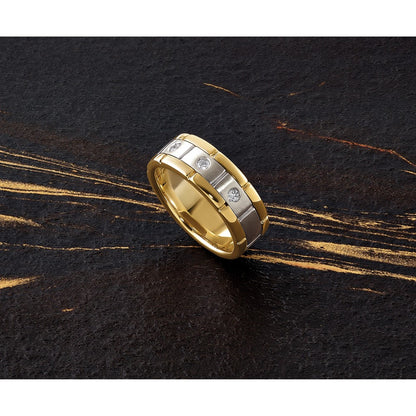 14k Two-tone Two Tone 1/6 Ct. Lab Grown Diamond VS/SI+ G+ Three Stone Men's Ring