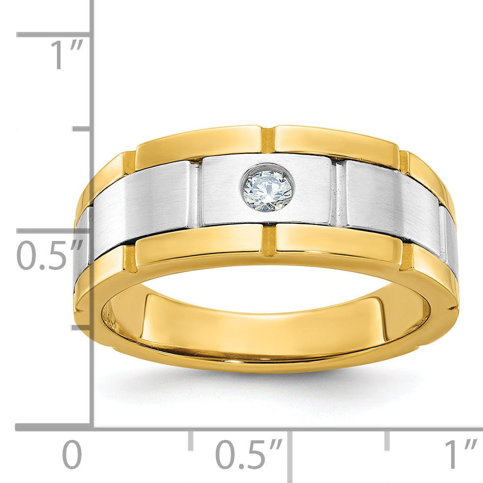 10K Two-Tone Ibgoodman Men'S Polished Satin And Grooved 1/10 Carat A Quality Diamond Ring