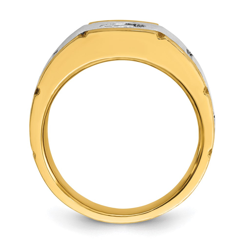 10K Two-Tone Ibgoodman Men'S Polished Satin And Grooved 1/2 Carat A Quality Diamond Ring