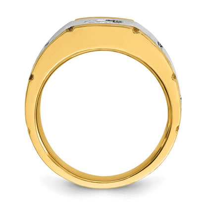 10K Two-Tone Ibgoodman Men'S Polished Satin And Grooved 1/2 Carat A Quality Diamond Ring