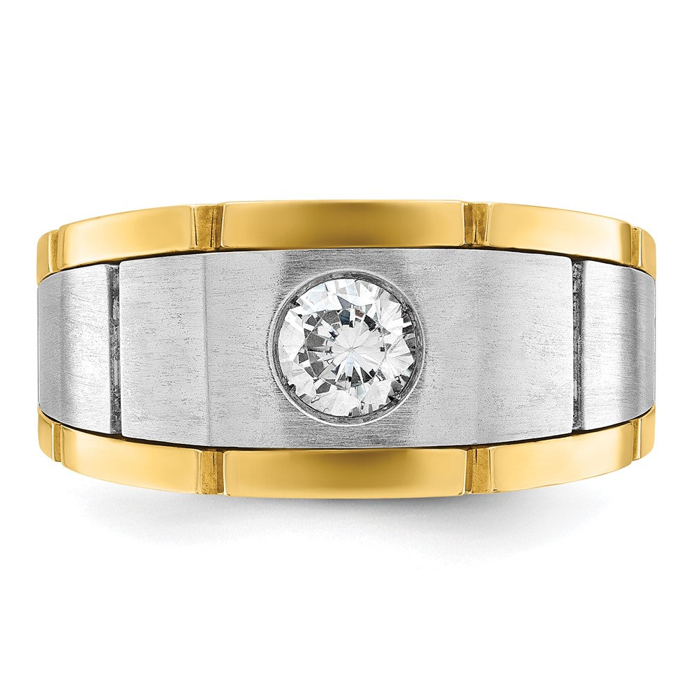 10K Two-Tone Ibgoodman Men'S Polished Satin And Grooved 1/2 Carat A Quality Diamond Ring