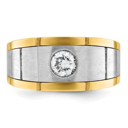 10K Two-Tone Ibgoodman Men'S Polished Satin And Grooved 1/2 Carat A Quality Diamond Ring