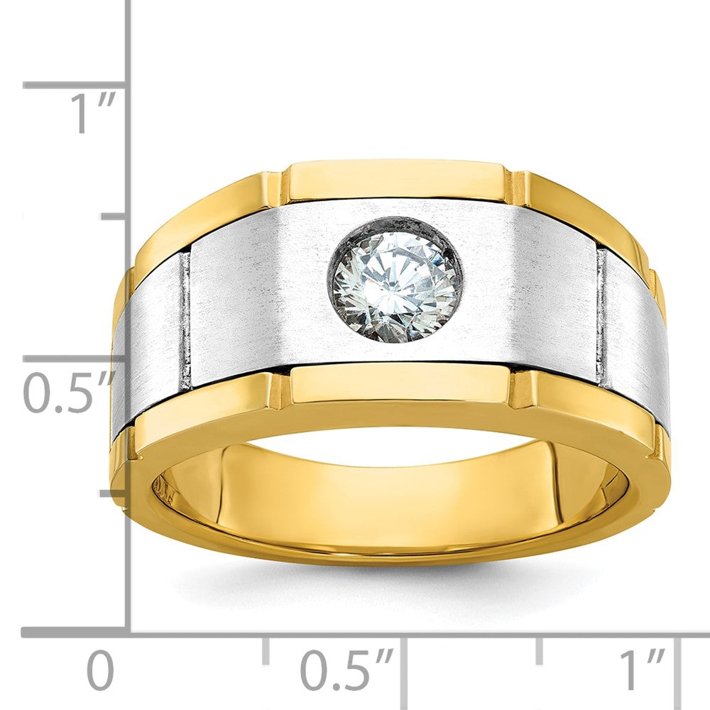 10K Two-Tone Ibgoodman Men'S Polished Satin And Grooved 1/2 Carat A Quality Diamond Ring