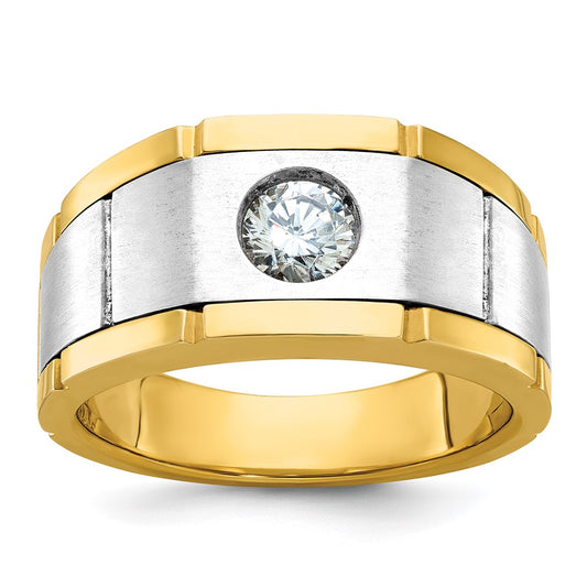 10K Two-Tone Ibgoodman Men'S Polished Satin And Grooved 1/2 Carat A Quality Diamond Ring