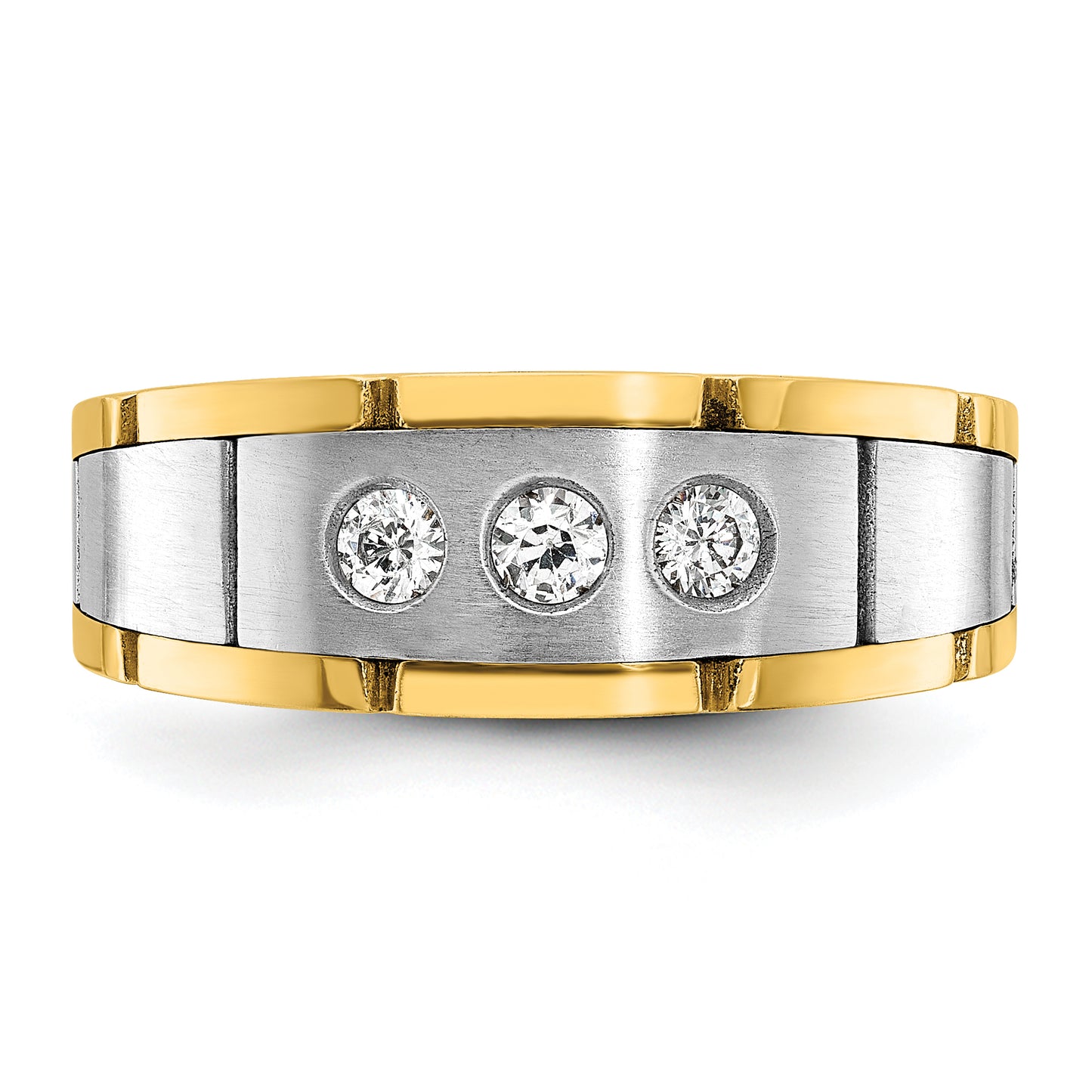 14k Two-tone Two Tone 1/4 Ct. Lab Grown Diamond VS/SI+ G+ Three Stone Men's Ring