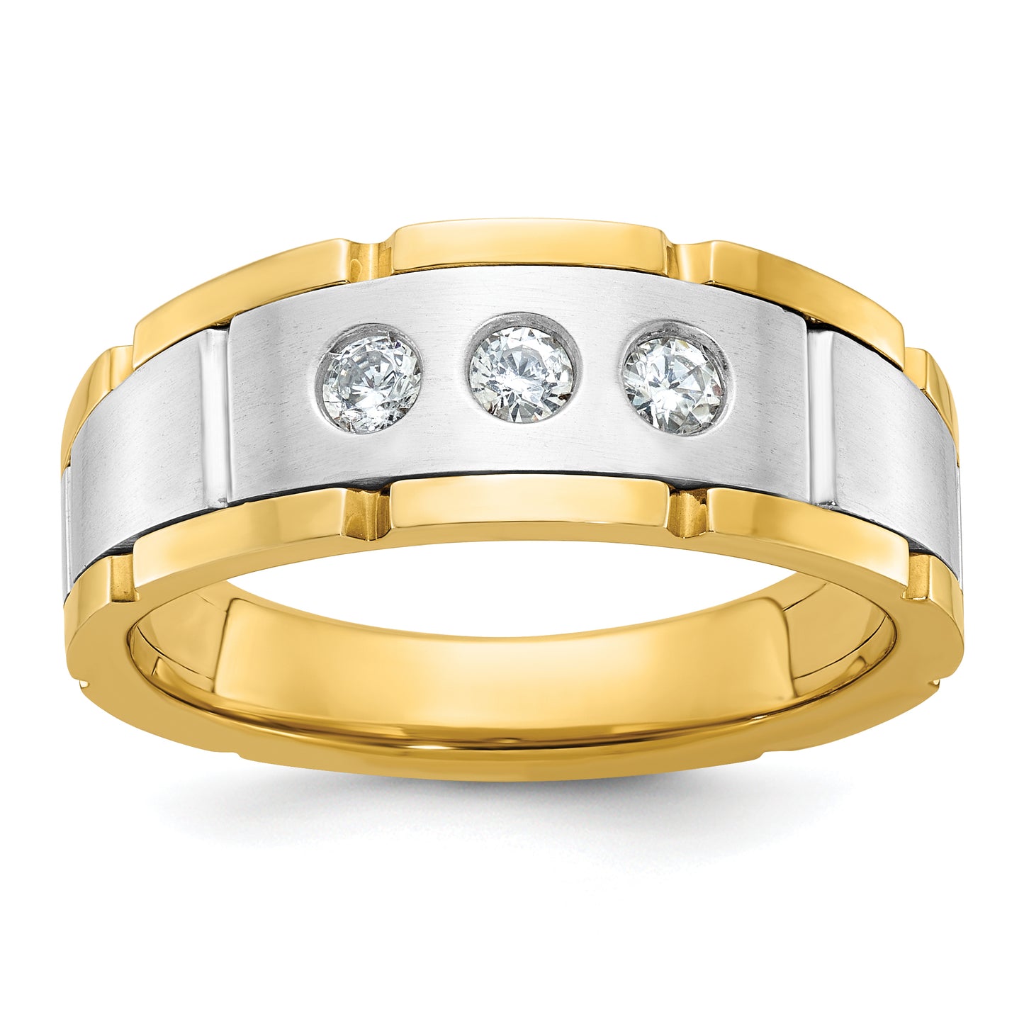 14k Two-tone Two Tone 1/4 Ct. Lab Grown Diamond VS/SI+ G+ Three Stone Men's Ring