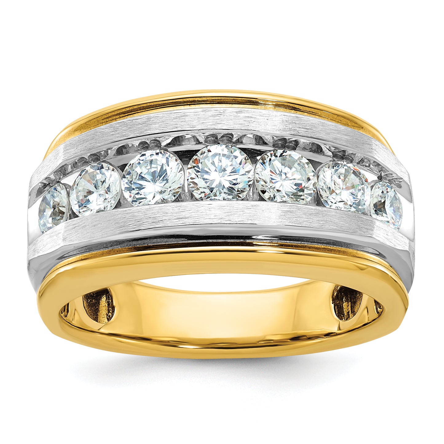 14k Yellow & Rhodium with White 1 1/2 Ct. Lab Grown Diamond VS/SI+ G+ Satin Men's Ring